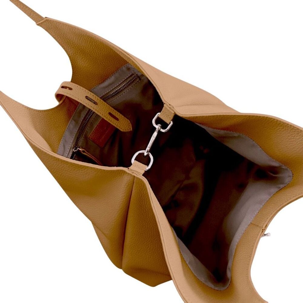 Tote Le Monde 100% Leather Milan Tote In The Color Camel Tan - Picture 3 of 12
